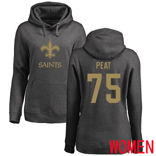 New Orleans Saints Ash Women Andrus Peat One Color NFL Football #75 Pullover Hoodie Sweatshirts